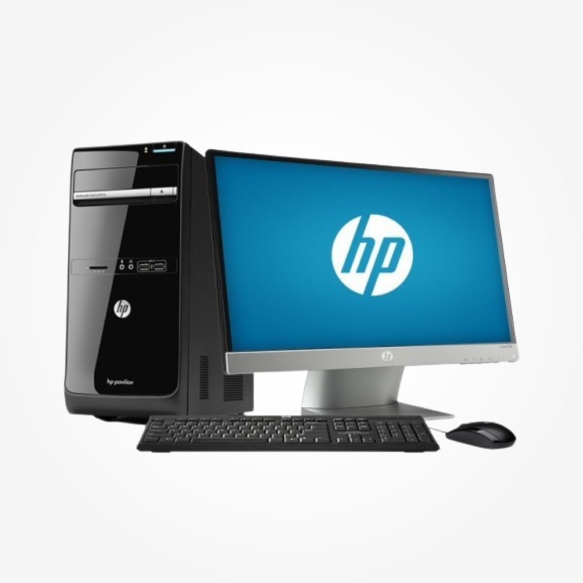 Ordinateur de bureau HP avec écran, clavier et souris